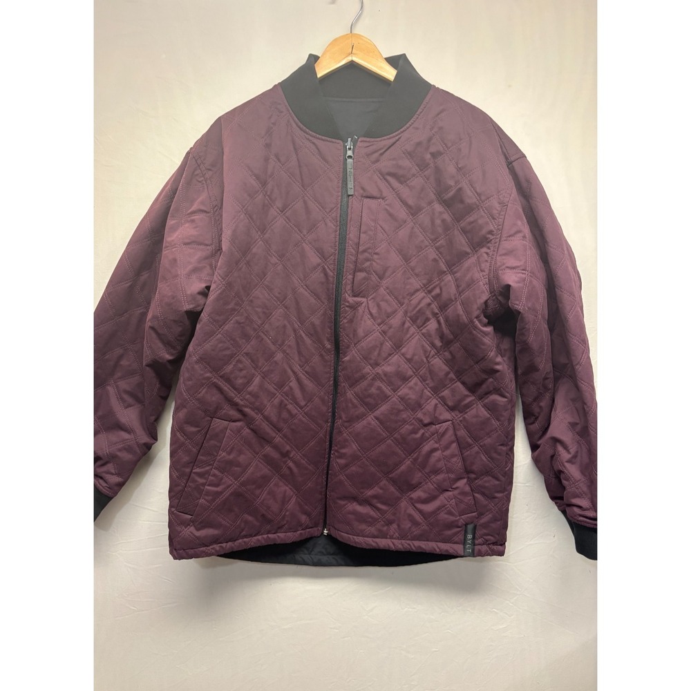 Bylt Full Zip Hi-Lo Reversible Bomber Jacket Mens Plum Black Pocket Band‎ Collar